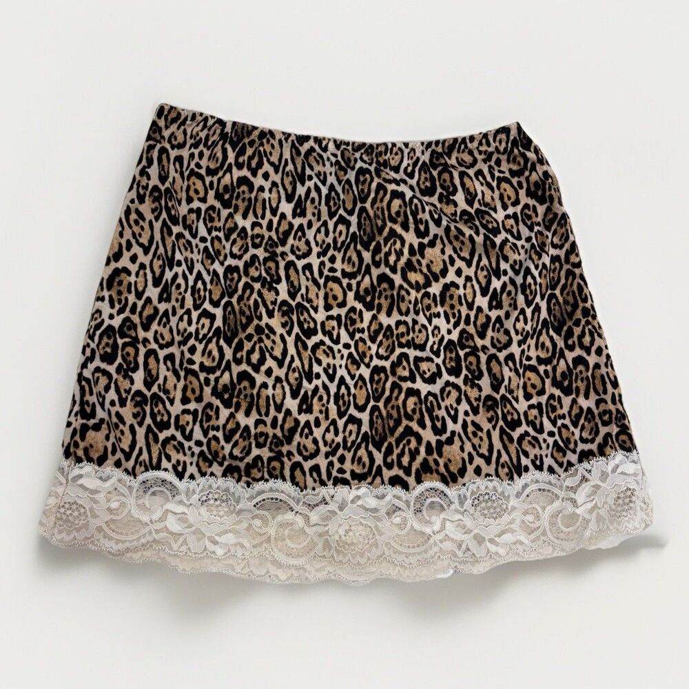 Victorias Secret Slip Skirt Womens Size Small Cheetah Lace Y2K